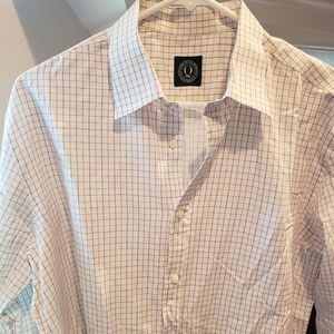 Men's Blue and Red Checked Dress Shirt EUC